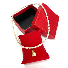 Halskette Süßwasserperlen Collier mit Anhänger Perle und vergoldeter Feder