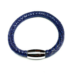 Armband Leder Echsenprägung blau Edelstahl Magnet Verschluss poliert