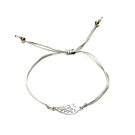 Armband Seidenband grau mit Flügel Verbinder Edelstahl