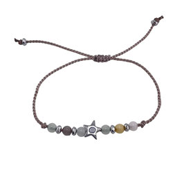 Armband Perlseide grau mit Hämatit Stern und Jade Perlen