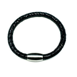 Armband Leder Echsenprägung schwarz Edelstahl Magnet Verschluss matt