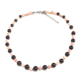 Halskette Edelstein Granat- und rosa Opalperlen