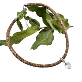 Halskette Leder mit Rochenprägung in camel/braun, 925 Silber Anhänger mit Swarovski Herz