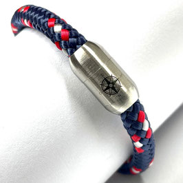 Armband Segelseil blau rot weiß Edelstahl Magnet Verschluss mit Kompass Gravur