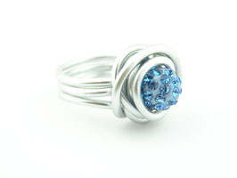 Aluminium Ring silber, Shamballa Perle hellblau