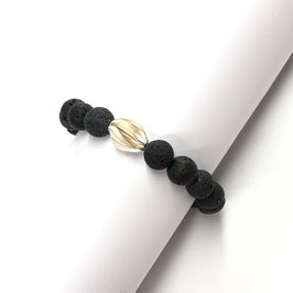 Armband Lavaperlen schwarz 925 Silber Olive elastisch