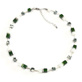 Halskette Würfelkette Moosachat grün weiß handgefertigt