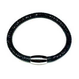 Armband Leder Echsenprägung schwarz Edelstahl Magnet Verschluss poliert