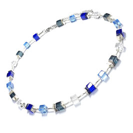Halskette Würfelkette Glas in Blautönen handgefertigt