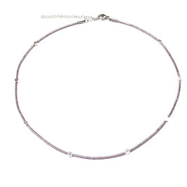 Halskette Delica Perlen in lavendel mit Hämatitblumen handgefertigt