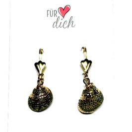 Ohrringe Edelstahl vergoldet mit echter Muschel anthrazit gold