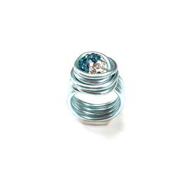 Aluminium Ring eisblau, Shamballa Perle türkis/weiß
