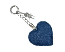 Taschenanhänger/Schlüsselanhänger Jeansherz mit Strass besetzten Roboter