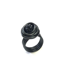 Aluminium Ring schwarz, Shamballa Perle schwarz