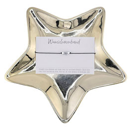 Wunscharmband mit 3 silbernen Hämatit Stern auf schwarzer Perlseide