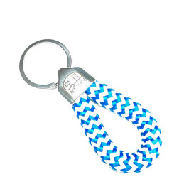 Schlüsselanhänger für Camper mit Gravur "Auf Achse", Segelseil blau, weiß