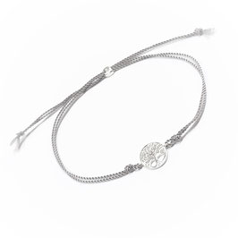 Armband Seidenband grau 925 Silber Lebensbaum 10 mm