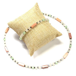 Halskette Würfelkette Jade Hämatit Aventurin Apricot Glas handgefertigt