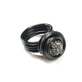 Aluminium Ring schwarz, Shamballa Perle anthrazit