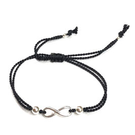 Armband Perlseide schwarz 925 Silber Perlen und Infinity Verbinder