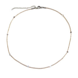 Halskette Delica Perlen in champagner mit Hämatitblumen handgefertigt