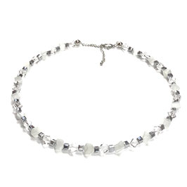 Halskette Glaswürfel, diagonal in weiß, klar und silber handgefertigt