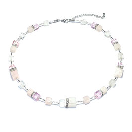 Halskette Würfelkette mit Rosenquarz und Bergkristall handgefertigt