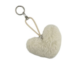 Taschenanhänger/Schlüsselanhänger Plüschherz naturfarben mit Strassball silbern