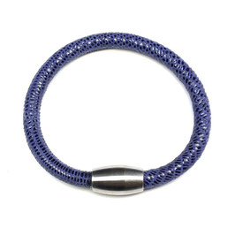 Armband Leder Echsenprägung blau Edelstahl Magnet Verschluss matt