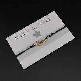 Armband Seidenband schwarz mit goldenen, Strass besetzten Flügel