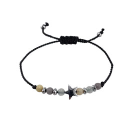 Armband Perlseide schwarz mit Hämatit Stern und Jade Perlen