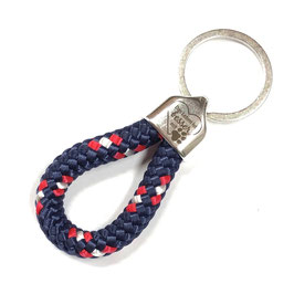 Schlüsselanhänger mit Gravur "Das Leben ist besser mit Hund", Segelseil blau, rot, weiß