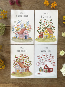 4er-Set Große Postkarte: "HALLO FRÜHLING ... SOMMER ... HERBST ... WINTER"