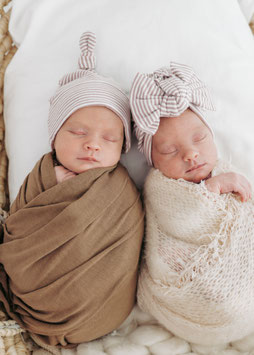 Set Headwrap und Beanie altrosa gestreift