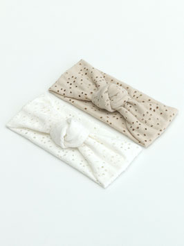 Haarknoten Set: Warmweiß und Creme- Broderiejersey