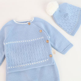 Feinstrickset aus Portugal 3tlg Größe 1 Monat (56 cm) blau mit weiß