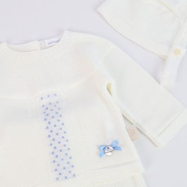 Feinstrickset aus Portugal 3tlg Größe 1 Monat (56 cm) weiß mit blau