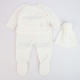 Feinstrickset aus Portugal 3tlg Größe 1 Monat (56 cm) weiß