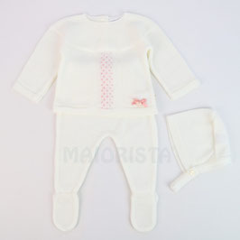 Feinstrickset aus Portugal 3tlg Größe 1 Monat (56 cm) weiß mit rosa