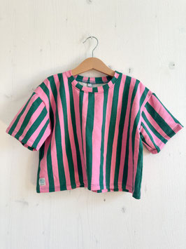 Cropped wide Tee stripes grün/pink