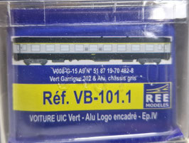 voiture UIC vert -alu logo encadré HO 1/87  Réf: VB-101.1 REE