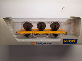Wagon plat‚ livrée jaune‚ chargé 3 tourets avec câble de caténaire  HO 1/87 réf : 26269  KIBRI