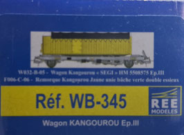 Wagon KANGOUROU Ep.III + Remorque Jaune bâche verte double essieux  HO 1/87  Réf: WB-345 REE