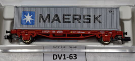 wagon plat avec conteneur " MAERSK " occasion N 1/160    Réf         FLEISCHMANN    DV01-63