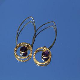 Boucles d'oreilles mini wishbone Améthyste avec anneau