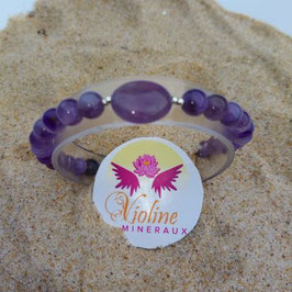 améthyste, bracelet perles 6mm + 1 ovale