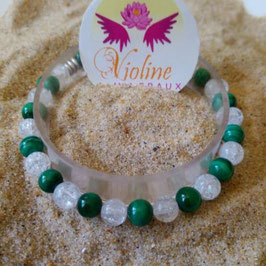 malachite, quartz, bracelet perles 6mm