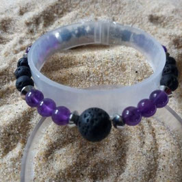 améthyste / lave / perle 6-10mm - bracelet
