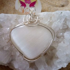 Sélénite pierre cabochon polie, pendentif