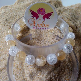 citrine + quartz, perles 8mm. 17/18cm